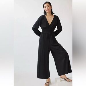 Anthropologie Hutch Black Long Sleeve Jumpsuit Smocked Waist Wide Leg Size XS